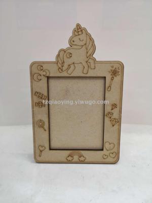 MDF unicorn photo frame DIY white grey color wood frame hand-painted graffiti photo frame