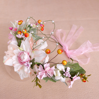 Wedding wreath headband Wedding travel souvenir pink knot hair headband Wedding flower child headflower