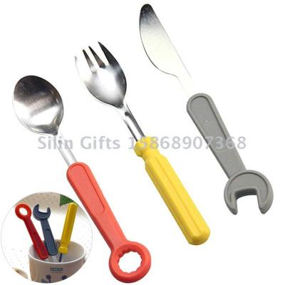 Slingfits 3pcs/Set Novelty Knife Fork Spoon Wrench Screwdriver Shape Cutlery Tableware Flatware for Kids Children Gifts