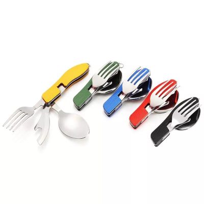 Cutlery knife multi-function fork and spoon opener multi-function aluminum scratch three knife outdoor portable articles