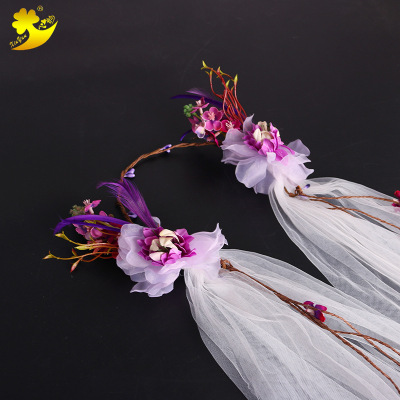 Manufacturers wholesale Hawaiian garland headwear bride headwear simulation sen female studio photography purple white ornaments getting out