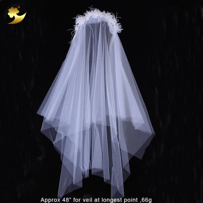 Korean ostrich feather veil bridal veil white flowers fleshy wedding photography garland headwear spot