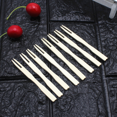1122 Creative Hygiene Fruit Fork 2 Teeth Fruit Toothpick 100 Mini Bamboo Disposable Dessert Cake Pastry Fork