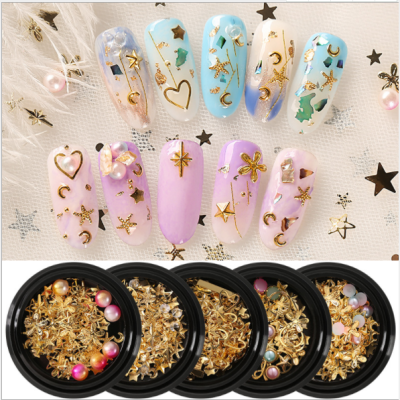 Cross-Border Hot Star and Moon Rivet Mixed Eyelet Pearl Nail Beauty Ornament Japanese Nail Sequins