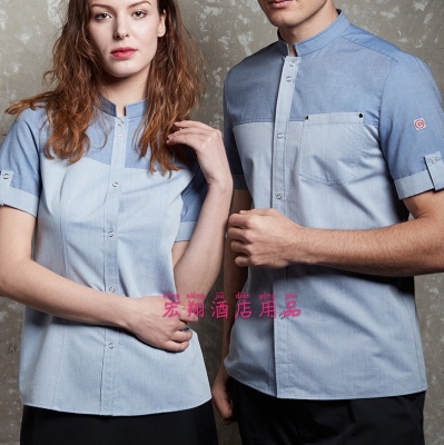 Restaurant waiter uniform short sleeve summer custom LOGO hotel hotpot teahouse catering hotel work clothes