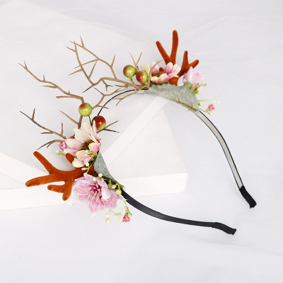 Hans-sen flower antler headband Christmas photo studio photo elk traveling bride headwear children's hair accessories