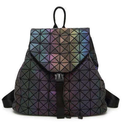 2019ins Super Popular Pu Luminous Color-Changing Triangle Rhombus European and American/Korean Fashion Trendy Girls' Backpack