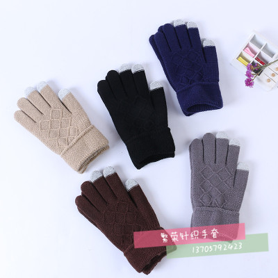 Winter lady thickened couple touch screen gloves girl Winter cute fashion Korean version plus fleece warm wool student gloves