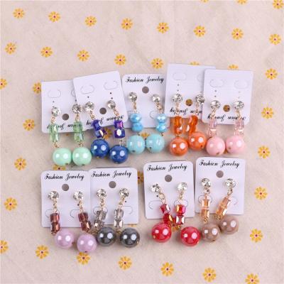 New style small and fresh earring simple pearl square crystal earrings long temperament joker earrings
