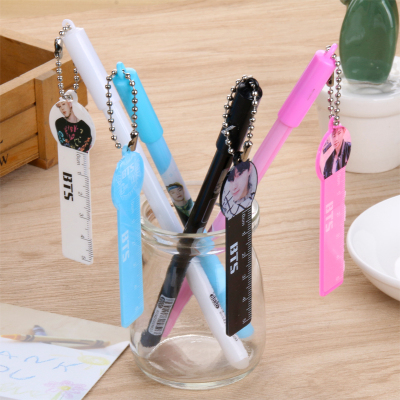 Creative Idol BTS Bullet-Proof Youth League Small Ruler Pendant Gel Pen Student Stationery Prize Small Gift