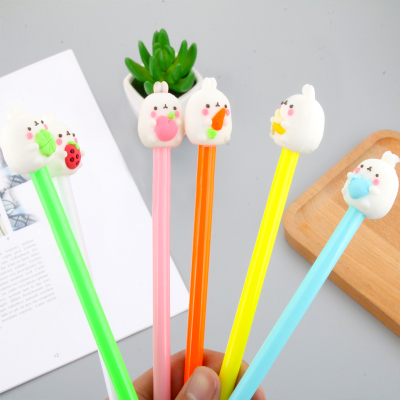 Factory Direct Sales Cartoon Creative Rabbit Holding Fruit Gel Pen Simple Fresh Bunny Black Gel Ink Pen