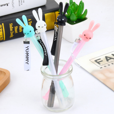 Factory Direct Sales Creative New Cute Rabbit Pendant Gel Pen Student Stationery Simple Animal Signature Pen