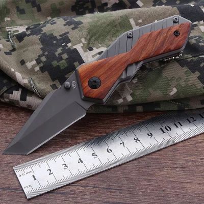 Outdoor portable folding knife mahogany multifunctional self-defense knife field survival saber folding knife