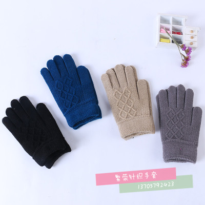 New winter gloves warm five finger gloves men's and women's woollen twist with double thickness and fleece