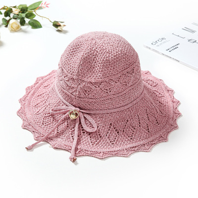 Spring and Summer Hat Women's New Fashion Korean Style Pure Color Cotton Yarn Knitted Hat Bucket Hat Breathable Foldable Sun Hat Factory