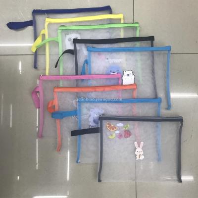 TRANBO transparent mesh gauze single and double pocket pack cartoon zipper file packOEM