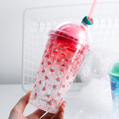 Manufacturer wholesale double layer refrigeration straw cup summer iced water cup lovely girl ins wind ice cup