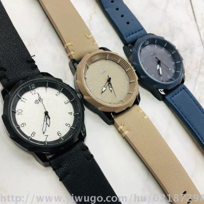 New personality men simple digital frosted leather belt watch