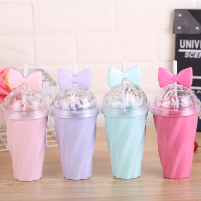 Cross-Border Factory Direct Sales Bowknot Twisted Cup Creative Gift Plastic Sippy Cup Water Cup Wholesale Custom Ins
