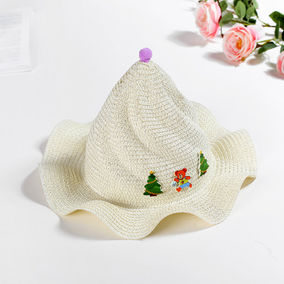 UV Protection Sun Hat Flame Korean Summer Children's Hat Handmade Wave Straw Hat Peaked Straw Hat