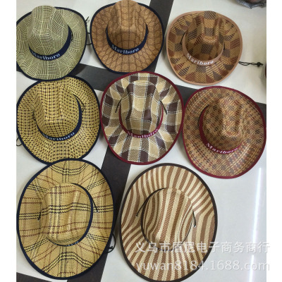 Straw Hat Beach Sun Hat Men's Sunhat Broad-Brimmed Hat Flanging Beach Hat Climbing Harness Hat Rope Factory Direct Sales