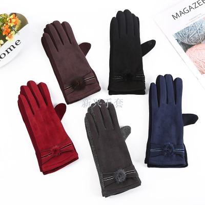 Ladies autumn and winter touch screen warmth plus simple elegant velvet gloves