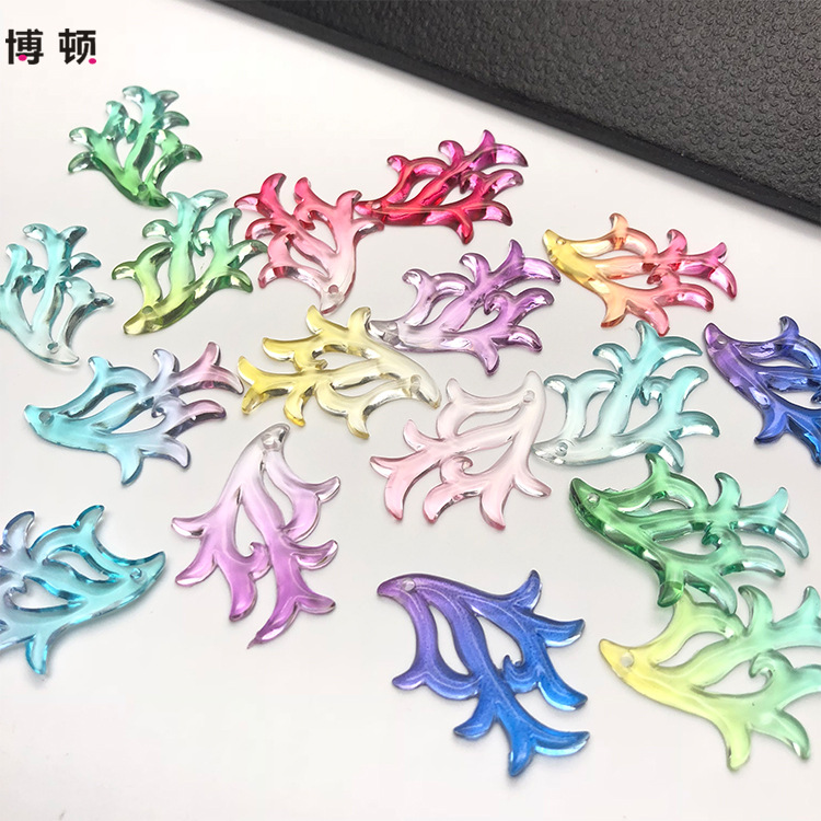 新款树脂鹿角镂空雕刻双色渐变diy古风发簪头饰配件材料批发包邮