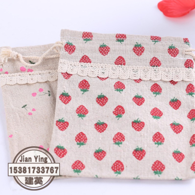 Wholesale Zakka Cotton and Linen Drawstring Printing Buggy Bag Drawstring Bag Lace Small Clothing Cosmetic Storage