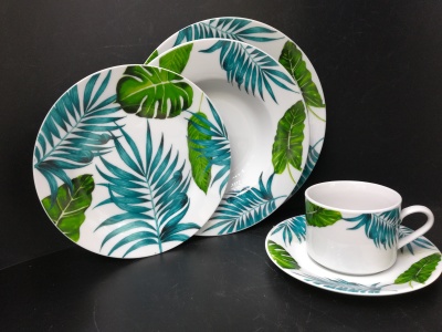 Ceramic tableware 20 heads round set of leaves