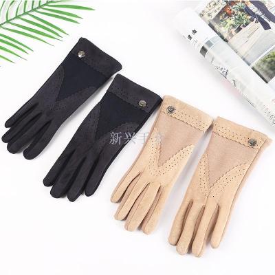 Manufacturers direct sales of lady suede suede autumn winter cycling warm touch screen gloves wholesale