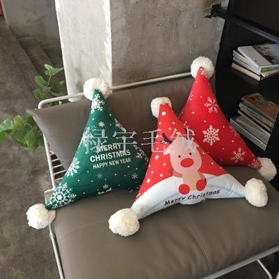 Ins Nordic cartoon creative triangle pillow plush ball tassel sofa pillow car waist pillow Christmas pillow