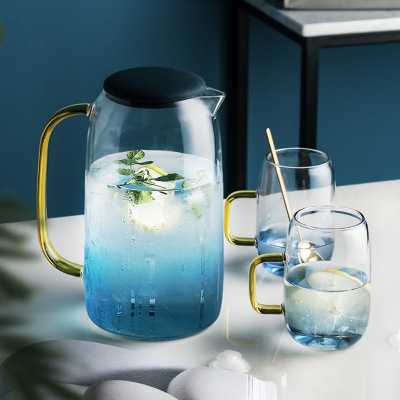 Marble Series Cold Water Bottle Heat-Resistant Thickening Glass Large Capacity Juice Pot Water Pitcher Household Drinking Cup Set