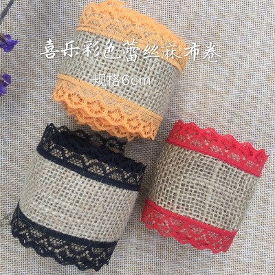 Manufacturers direct sale of colored lace and Linens roll Christmas wedding decoration linens ribbon 4 cm wide