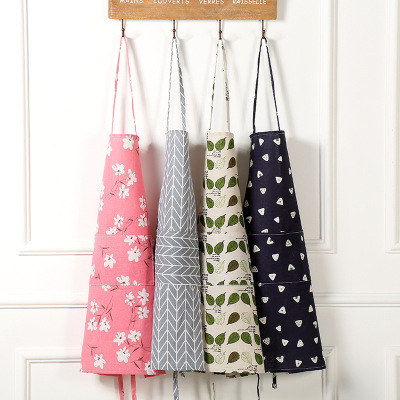 Fanqu New Cotton and Linen Apron Printing Kitchen Sleeveless Coverall Wholesale Antifouling Sleeveless Apron Direct Sales