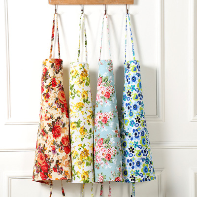 Fanqu Factory Direct Sales Canvas Apron Korean Style Kitchen Floral Apron Waterproof and Antifouling Sleeveless Coverall