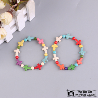 Fashionable cross modeling mixed color bracelet fashion European and American style bracelet religious beliefs DIY accessories