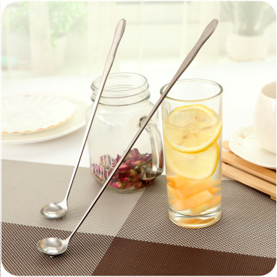 Hz208 Stainless Steel Extended Handle Stirring Spoon Pear-Shaped Long Handle Spoon Korean Style Coffee Spoon Ice-Cream Spoon Oil Dipper