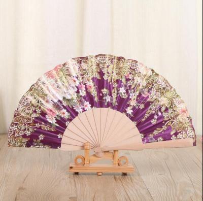 Manufacturers direct silk cloth fan gold fan wood fan Spanish wood fan silk cloth gold fan wood pole fan custom fans