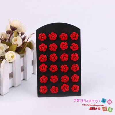 Twelve pairs of one-card red rose studs Japanese and Korean wind versatile fashion pair manufacturers direct sales