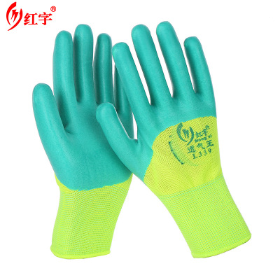 Red words Red words breathable king nylon latex gloves impregnated wear - resistant, non - slip and oil mantra mechanical labor protection tools