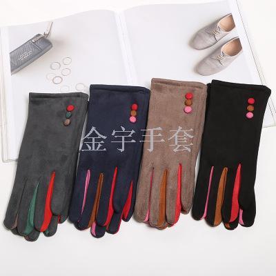 Sweet double-sided suede gloves fingertip quality embroidered touch screen winter gloves for ladies