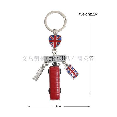 New Hot Sale Creative British Flag Metal Keychains Personality London Red Bus Pendant Gift Customized