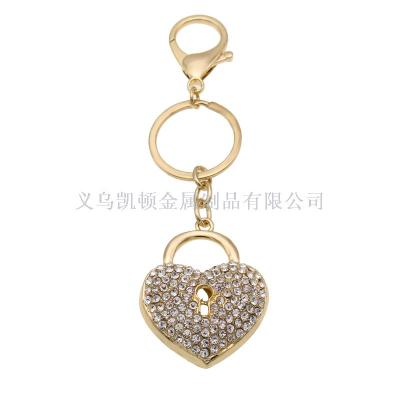 Factory Direct Sales Fashion Pendant Small Gift Heart-Shape Lock Rhinestone Keychain Creative Bag Buckle Car Accessories
