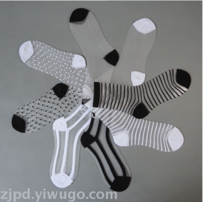 Summer lady card silk socks silk socks transparent crystal socks black and white department glass stockings
