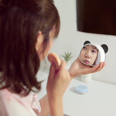 Panda mirror snooze alarm clock multi-function voice control recording led electronic makeup mirror cartoon clock