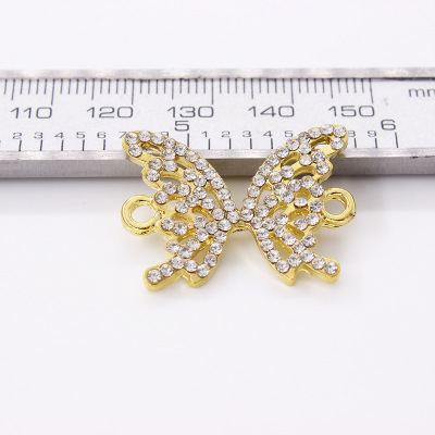 Manufacturer wholesale small animal metal double hanging point diamond accessories materials butterfly fashion double hanging accessories
