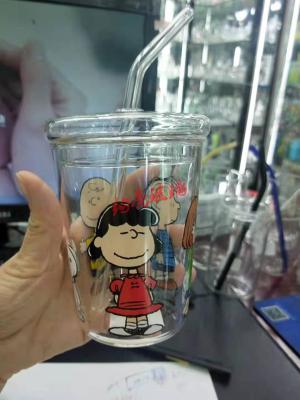 Creative glass cup borosilicon glass with strawh  cute glass