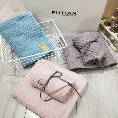 Futian day department of waffle grid cotton gauze adult household for wash towel face towel bath towel set can be customized, wholesale