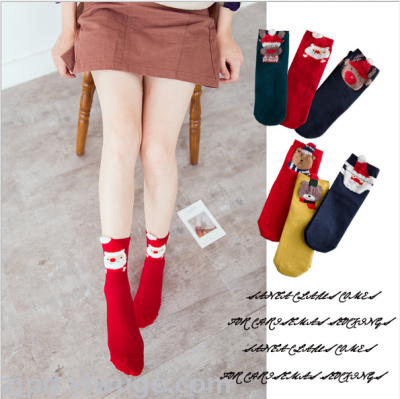 New autumn and winter Christmas socks 3 pairs of elk cartoon women's socks cotton women's tube socks
