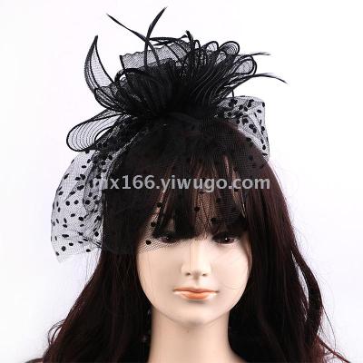 Jockey club banquet gauze headgear European veil stage small hat feather hair accessories accessories